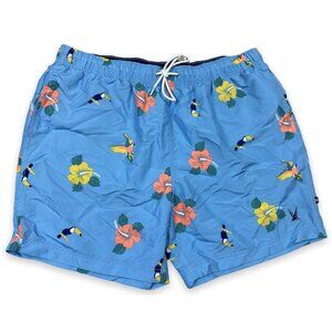 Nautica Blue Sail Swim Trunks Hawaiian Floral Toucan Bird Print Men’s Sz XL